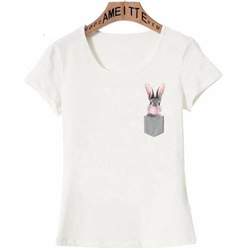 The Rabbit in Pocket Print T-Shirt Fashion Women Short Sleeve Summer Bunny Female Casual White Tee shirt Hip Hop Cute Girl Tops