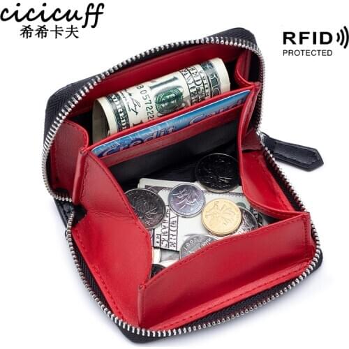 Coin Purse Genuine Leather Zipper Small Purse Women Coins Wallets RFID Cow Leather Mens Leather Change Purses for Women & Men