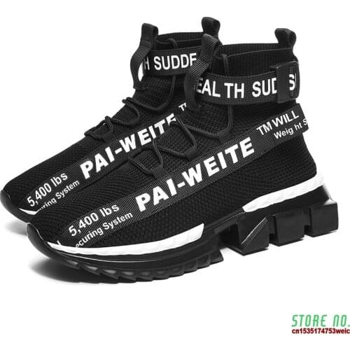 Man Shoes High Top Breathable Mesh Trainers Slip Non-leather Lightweight Sock Shoes Sneakers Men Zapatos Large Size 39-46