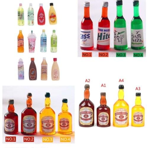 1:12 Dollhouse Mini Wine Bottles Model Dollhouse Miniature Fruit Drink Bottle Doll House Accessories Toy for Doll House Decor