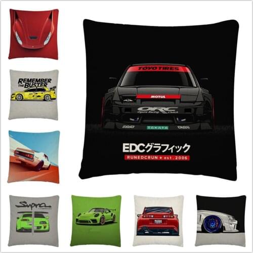 Classic Car Pattern Linen Cushion Cover Pillow Case for Home Sofa Car Decor Pillowcase 45X45cm