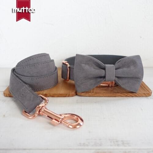 MUTTCO retailing handmade new style collar THE DEEP GRAY poly satin and nylon dog collar and leash with bow tie 5 sizes UDC025M