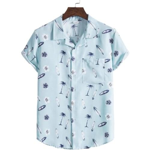 JAYCOSIN Mens Summer Hawaiian Shirt Printed Short Sleeve T Shirt For Men Pocket Shirt Beach Wind Top Blouse Camisa Masculina