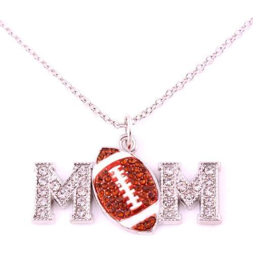New Arrival zinc studded with crystal MOM FOOTBALL jewellery charm necklace link chain