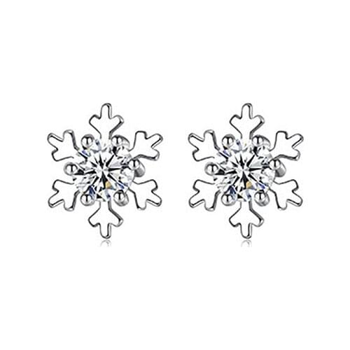 Luxury Female White Crystal Snowflake Earrings Real 925 Sterling Silver Wedding Earrings For Women Small Double Stud Earrings