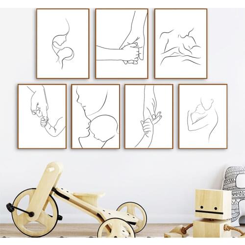 Family Love Poster Newborn Mom Hands Line Art Canvas Poster Nursery Wall Art Pictures Abstract Painting Prints Baby Room Decor
