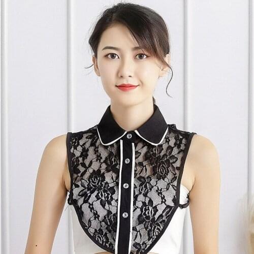 Detachable Chiffon Original decorative letter lattice Lace decoration beige Beaded ladies wild decorative shirt fake collar