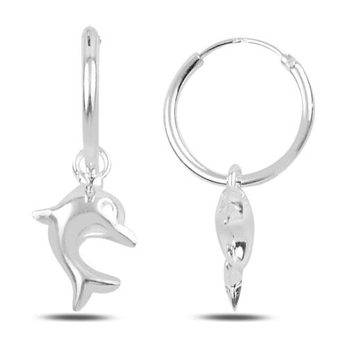 Silver 925 Sterling Moving Dolphin Finny 14mm Ring Earrings