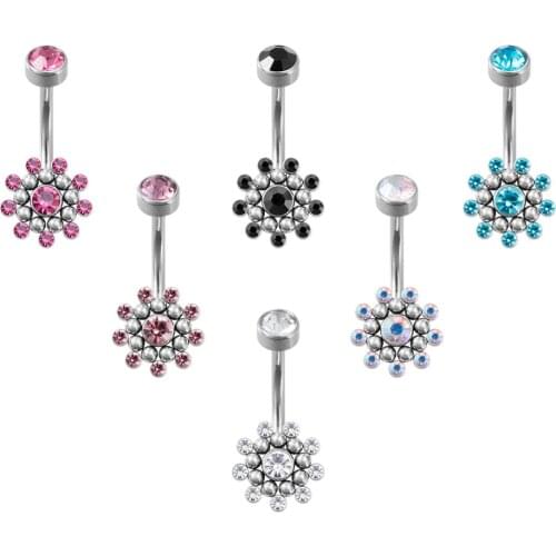 1PC Sunflower Zircon Earring Belly Button Sexy Navelpiercing Surgical Steel Navel Piercing for Women Belly Bar Piercing Nombril