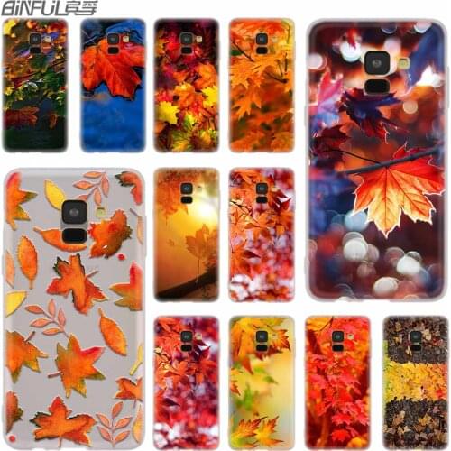 Cover Silicone case For Samsung Galaxy A6 A8 A9 A7 A5 A3 Plus 2018 2017 2016 2015 A71 Star sunset Autumn fall Maple Leaves