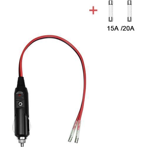 YUNPICAR 12V Replacement Cigarette Lighter Splitter Male Plug with Leads & LED Light & Extension Cable with 15A 20A Fuse Protect