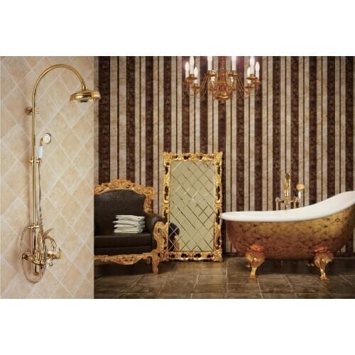 Free shipping Gold clour Rainfall swan shower tub faucet Mixer tap New Luxury Brass Shower Set, 8 inch Overhead Shower