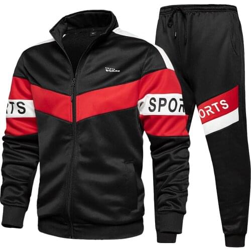 New Mens Casual Stitching Tracksuit Autumn Running 2 Pieces Sport Set Men Long Sleeve Zipper Sweatshirt Sets Winter Gym Clothes
