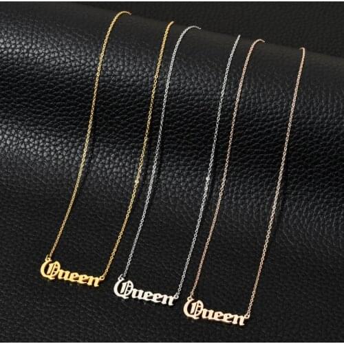 Old English Letters Stainless Steel Necklace For Women Personalized Queen Letter Choker Necklace 2021 Trend Birthday Gift