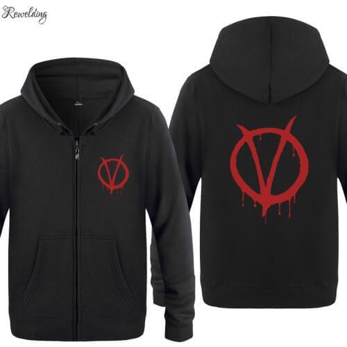 V for Vendetta Movie Hoodies Men Fashion Mens Long Sleeve Fleece Zipper Jackets Cardigans Hooded Sweatshirts Coat