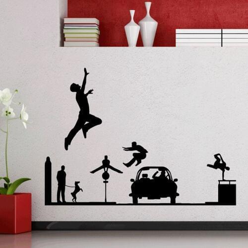 Extreme sports enthusiast parkour vinyl wall sticker leap obstacle city street sports school teen bedroom decoration mural YD8