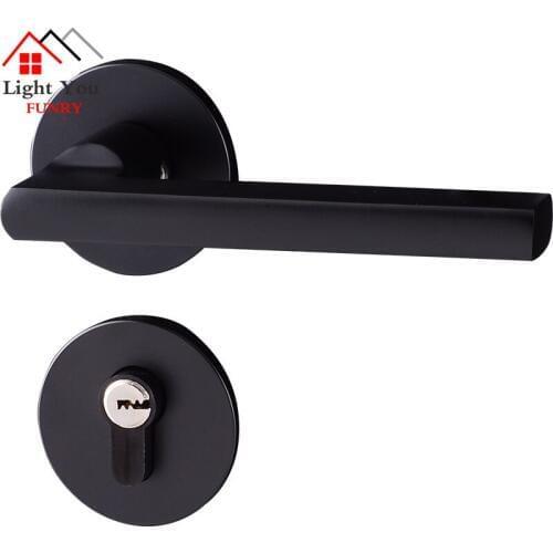 Space aluminum indoor room door lock bedroom black split lock handle lock black sand indoor split classic lock