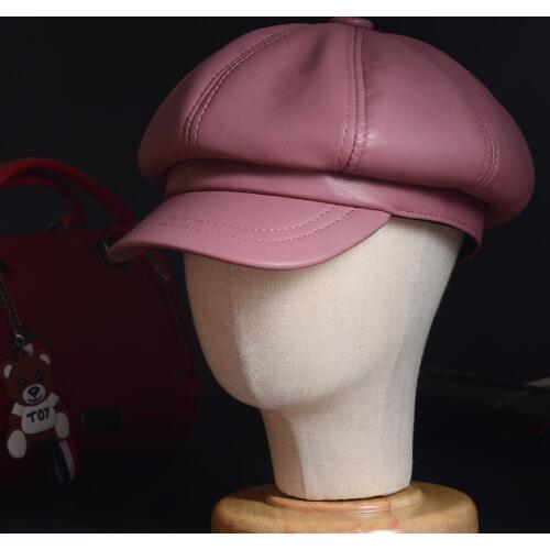 Womens Ladies Genuine Leather Sheep Skin Colorful Beret Octagonal cap Painter cap Newsboy jazz/Navy/flat/Army Caps/Hats
