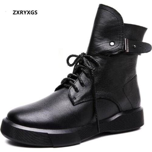 2021 New Spring Genuine Leather Boots Flat Casual Shoes Sneakers Women Boots Lace-up Ankle Boots Autumn Winter Women Shoes Boots