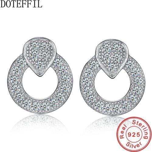 2020 New Real 925 Sterling Silver Jewelry Stud Earrings Round Zircon CZ Fashion Jewelry Crystal Studs for Women Best Gift