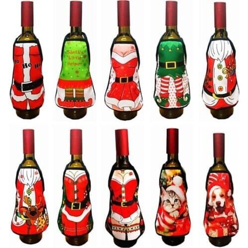 2 Pcs Creative Christmas Ornament Mini Apron Red Wine Bottle Cover Xtmas Decor Home Decoration Accessories