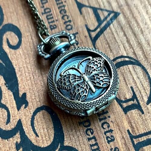 3106)12pcs/lot Victorian Style Vintage Bronze butterfly Pocket Watch Necklace Halloween Christmas gift pandent
