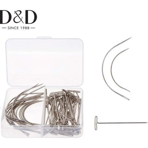 50Pcs 51mm Stainless Steel Straight Pins Stitch T Dressmaking Pins & 20Pcs Hand Curved Needles Quilt Applique Sewing Accessories