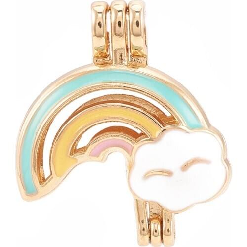 50pcs Alloy Locket Pendants Diffuser Locket with Enamel Hollow Rainbow Earring Bracelet Charms for Jewelry Making Wholesales