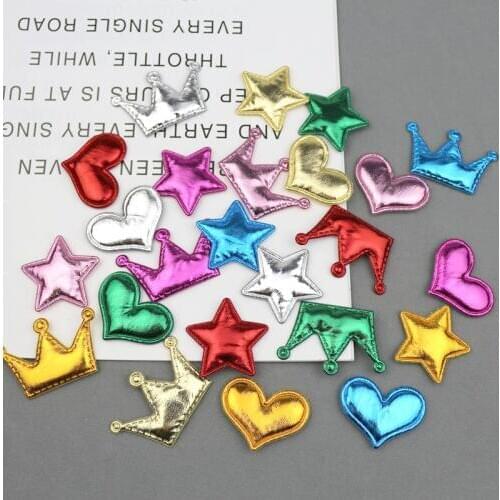 50Pcs Bright color Love Heart/Crown/Stars Padded Patch Appliques DIY Craft Supplie Scrapbooking Decoration Kids Hair Accessories