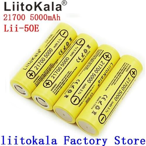 200PCS LiitoKala 21700 4800 5000mAh Li-Ni Battery 3.7V 50E Mod / Kit 3.7V 15A power 5C Rate Discharge