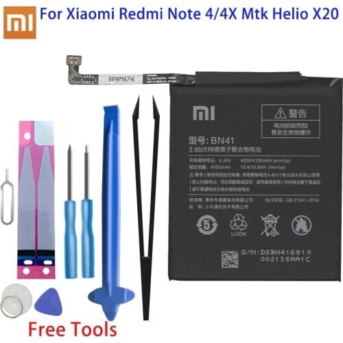 Xiao Mi Original Phone Battery BN41 4100mAh For Xiaomi Redmi Note 4/4X Mtk Helio X20 High Quality Replacement Battery Free Tools
