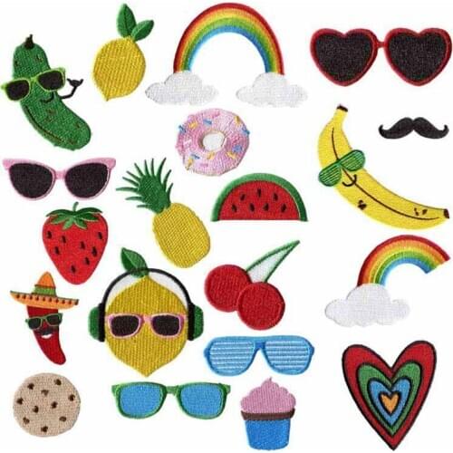 Banana Lemon Cherry Peach Watermelon Fruit Embroidery Patches for Clothing Iron on Kids Clothes Appliques Badge Stripes Sticker