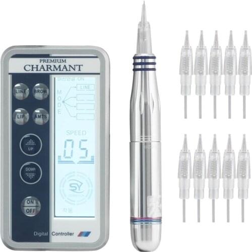 Permanent Makeup Digital Pen Professional Eyebrow Lip Eyeliner Tattoo Machine Set + Microblading Gun Cartridge Needles