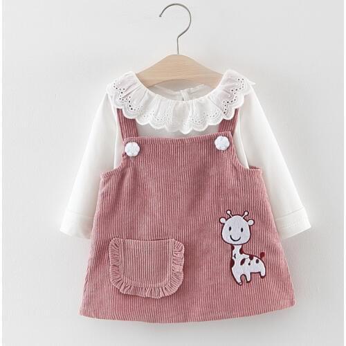 Baby Girl Dress Autumn Baby Clothes Cotton Long Sleeve T-shirt Tops With Cartoon Giraffe Dress 2pcs Clothes Set Infant Dress
