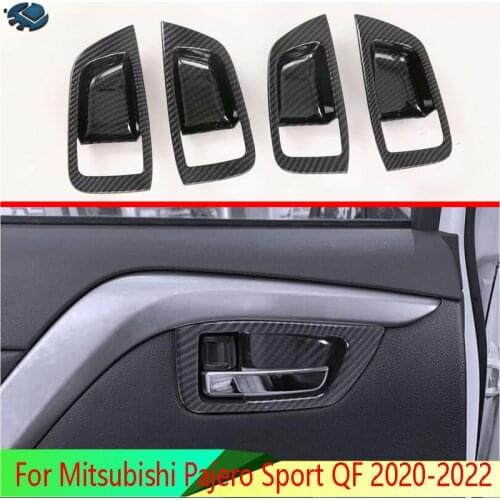 For Mitsubishi Pajero Sport QF 2020-2022 Carbon Fiber Style Inner Door Handle Cover Catch Bowl Trim Insert Bezel Frame Garnish