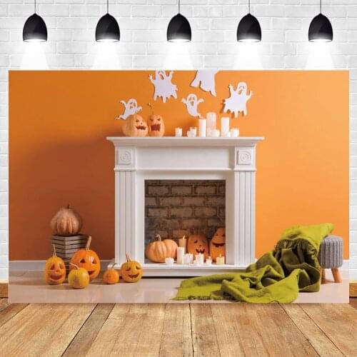 Yeele Halloween Backdrop Green Blanket Fireplace Pumpkin Orange Wall Background Photography Photocall Photo Studio Photophone