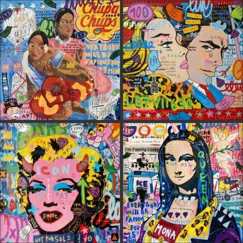 Graffiti Clocks Mona Lisa Lover Street Art Canvas Print Painting Abstract Figure Wall Picture Living Room Home Decoration Poster