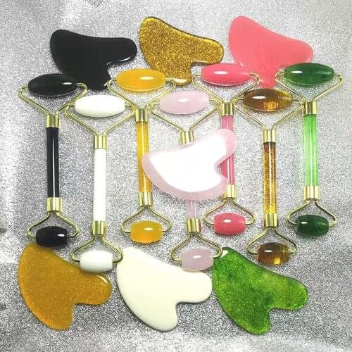 1 Set Face Massager Rollers Guasha Heart-shaped Scraping Board Artificial Gua Sha Board For Face Neck Body Massager Guasha Plate