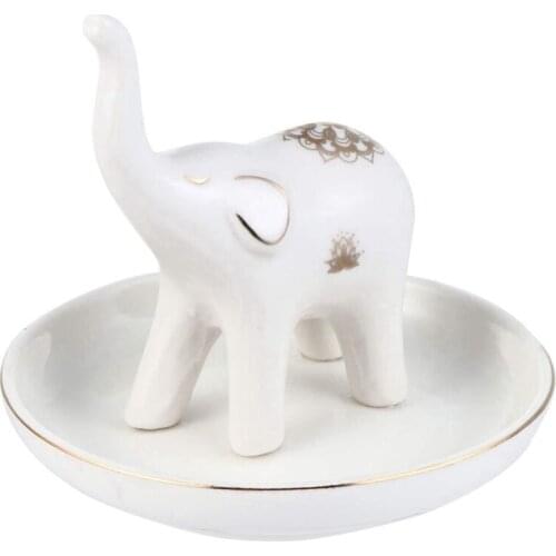 Ceramic Elephant Jewelry Tray White Display Tray Storage Table Rack Multicolor Cosmetics Storage Box 11.2X10.5cm
