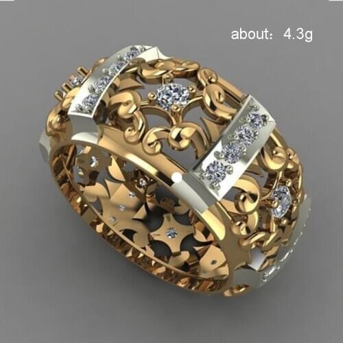 Valentines Day Two-Color Electroplating Hollow Out Pattern Ring Fashion Zircon Charm Jewelry Woman Creative Gift