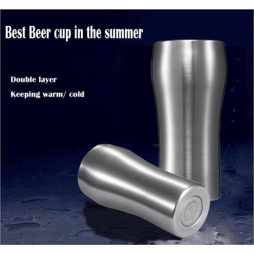 Ice cold beer mug double wall stainless steel keep hot and cold tea cups coffee mug cold drinks cooler cup