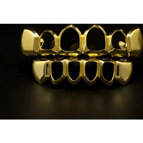 Copper Hollow Out Teeth Grillz Top & Bottom Grillz Set with Silicone Vampire for Party Gift Golden Silver Hip Hop Cool Jewelry