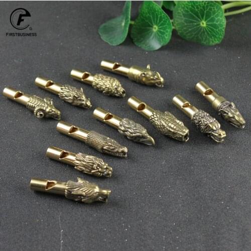Copper Wild Boar Rhino Eagle Boa Lion Wolf Kirin Lizard Keychain Pendants Outdoor Referee Whistle Vintage Wild Survival Whistles