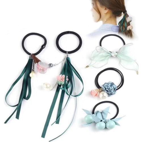 LOEEL 5Pcs/Lot Fashion Women Headwear Set Rubber Band Set Girls Hair Accessories Long Hair Ribbon Flower Bow Headband Hair Band
