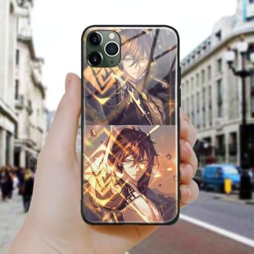 Genshin impact Zhongli art Soft Silicone Glass Phone Case Cover Shell For iPhone SE 6 6s 7 8 Plus X XR XS 11 12 Mini Pro Max