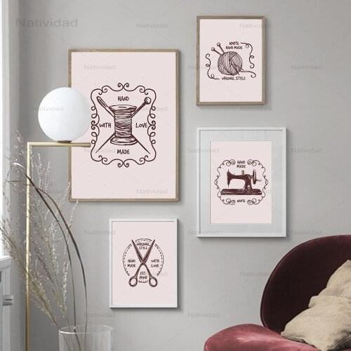Wall Art Canvas Painting Vintage Couture Sewing Machine Nordic Posters and Prints Pictures for Living Room Decoration No Frame