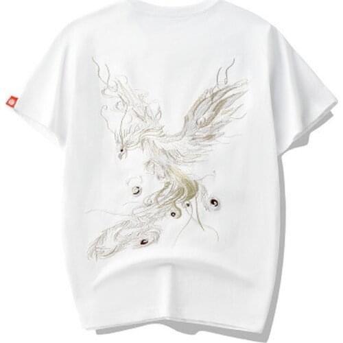 New Arrival Hip Hop Knitted Tshirt Male Hot Sale T Shirt Men Goods Embroidery with Short Suzaku Tattoo O-neck Cotton Casual