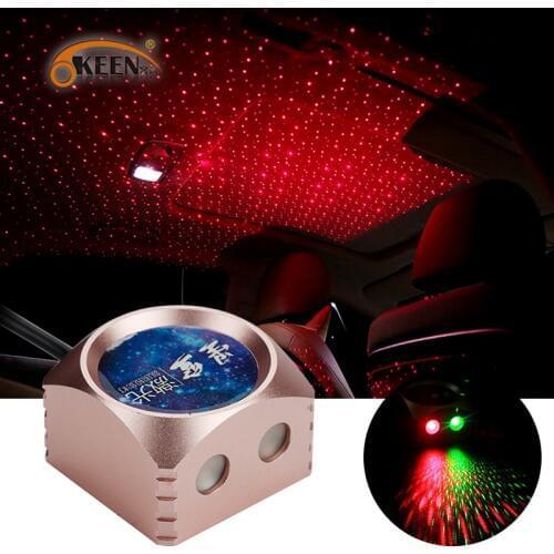 OKEEN Holiday Decoration Light Car USB LED Light Red Green Star Sky Light Projector Auto Atmosphere Lamp Room Interior Light 12V