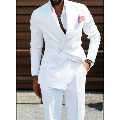 Autumn Fashion Custom White Loose Style Double Breasted Men Suits Slim Fit Tuxedo For Wedding Dress Business Dinner Party Suits