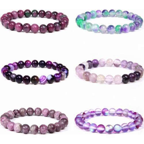 Polished 8 mm Natural Fluorite Beads Bracelets For Femme Purple Quartz Lucky Energy Bracelet Women Jewelry Nice Birthday Gift